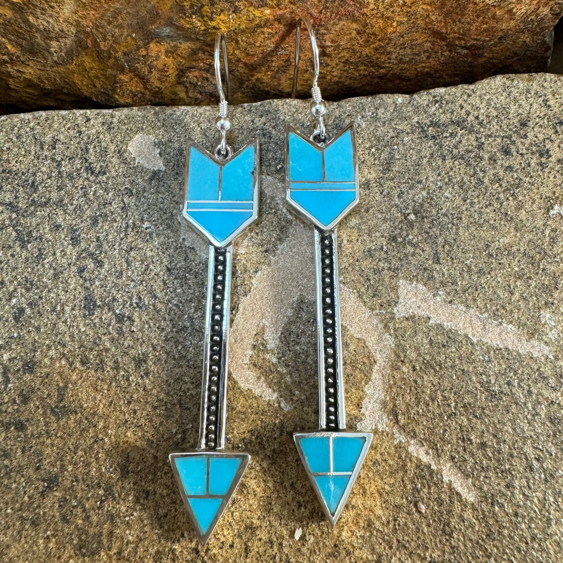 David Rosales Arizona Blue Inlaid Sterling Silver Earrings Arrows