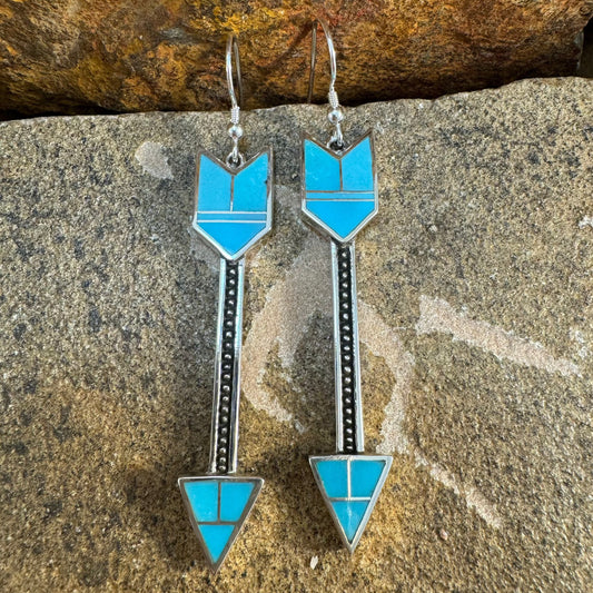 David Rosales Arizona Blue Inlaid Sterling Silver Earrings Arrows