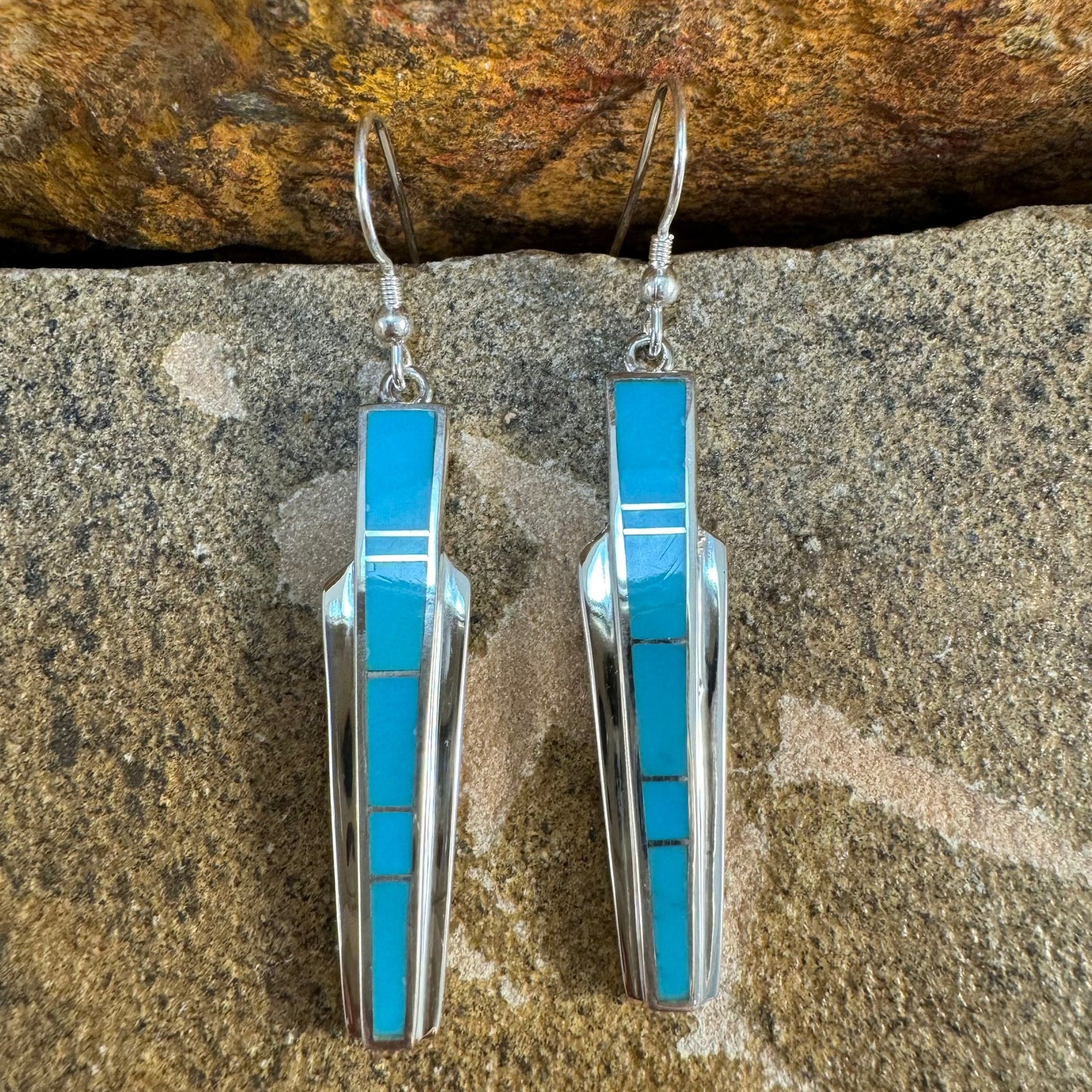 David Rosales Arizona Blue Inlaid Sterling Silver Earrings