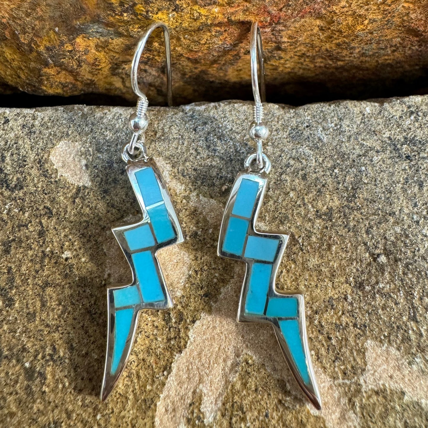 David Rosales Arizona Blue Sterling Silver Earrings Lightning Bolts