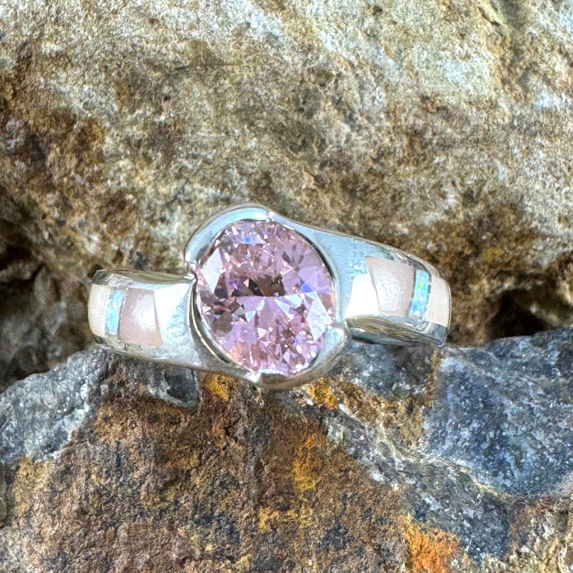 David Rosales Make Me Blush Inlaid Sterling Silver Ring w/ Pink Cubic Zirconia