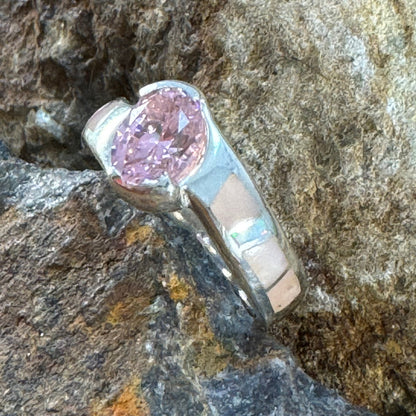 David Rosales Make Me Blush Inlaid Sterling Silver Ring w/ Pink Cubic Zirconia