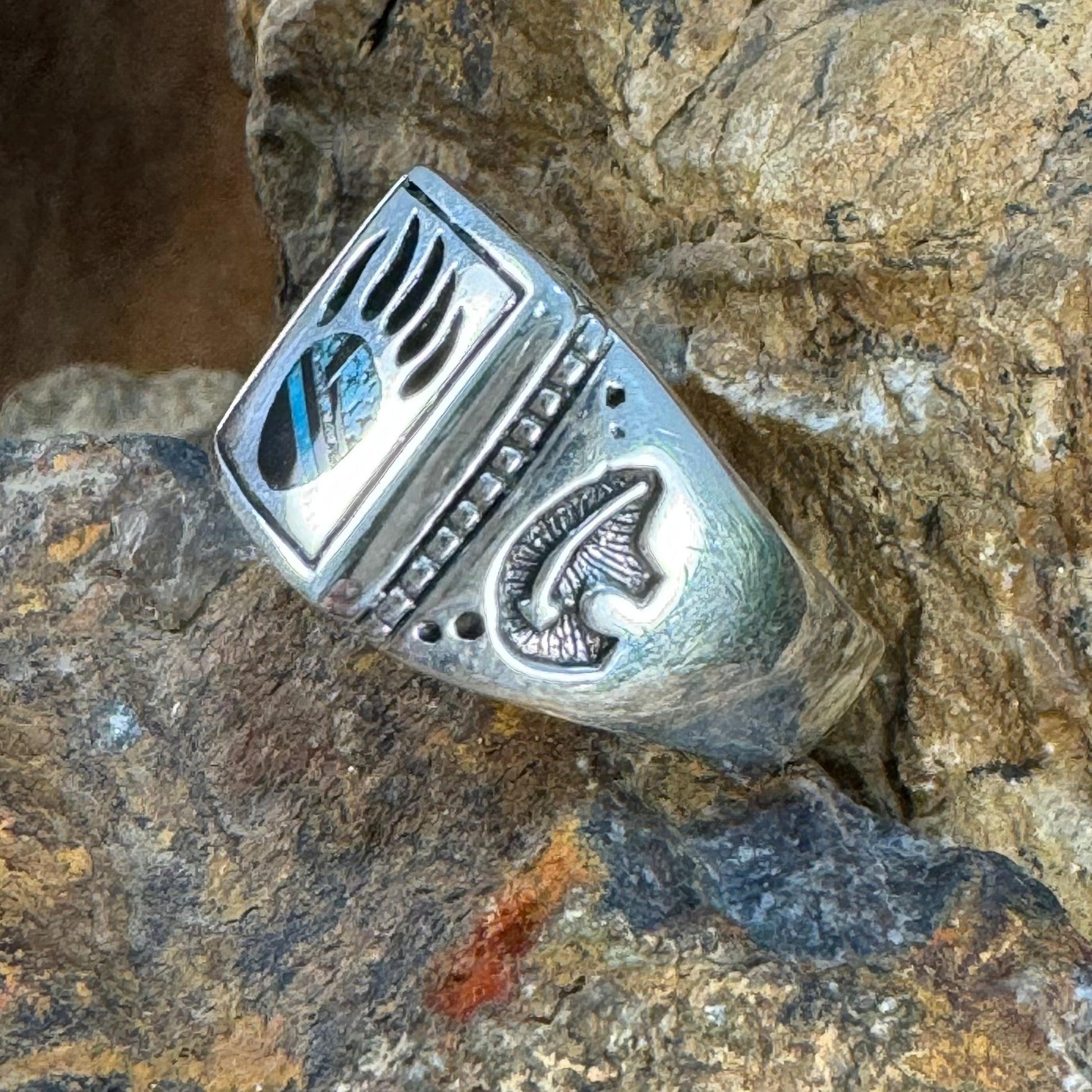 David Rosales Shadow Peak Inlaid Sterling Silver Ring Bear Claw