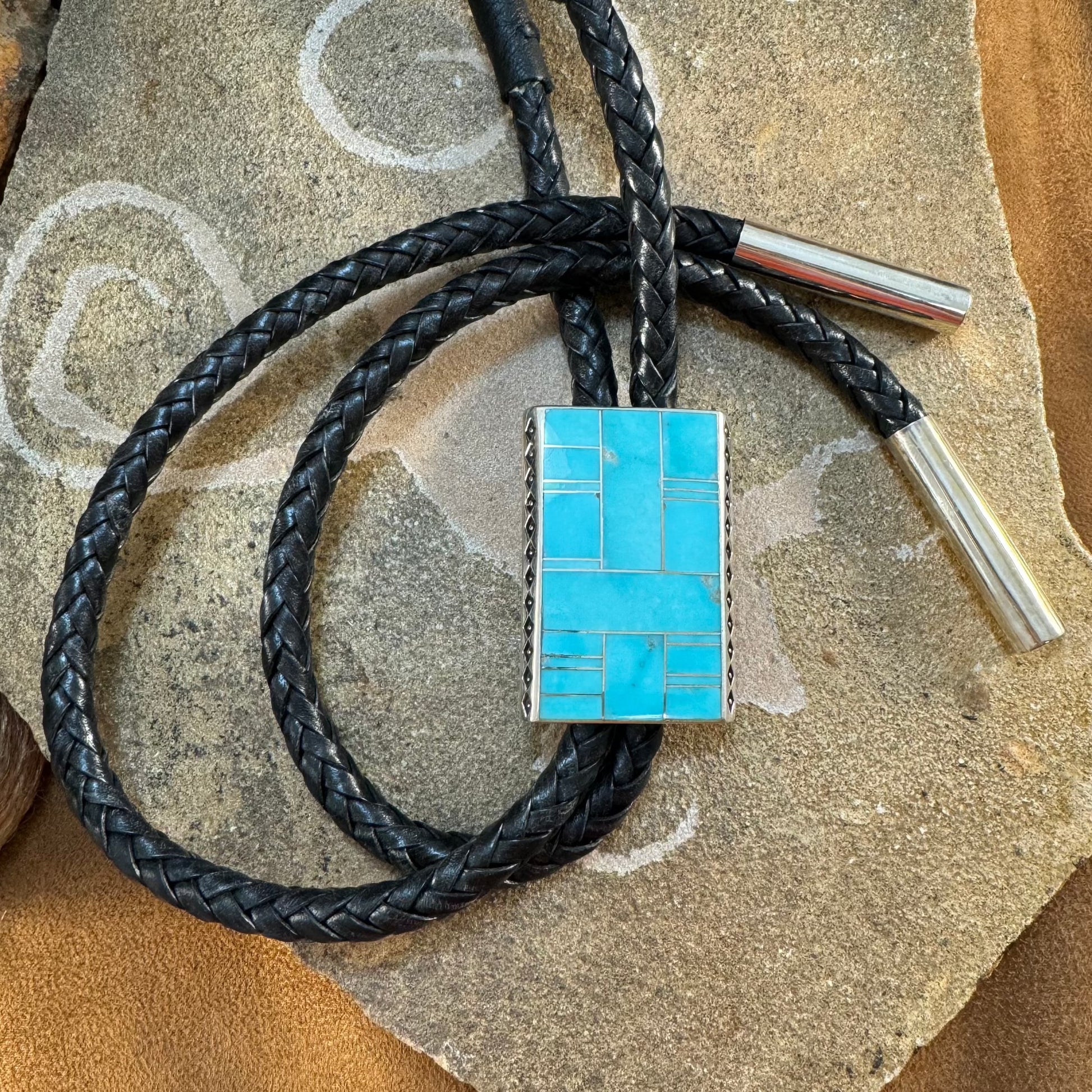 David Rosales Arizona Blue Inlaid Sterling Silver Bolo Tie