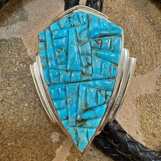 David Rosales Arizona Blue Cobble Inlaid Sterling Silver Bolo Tie