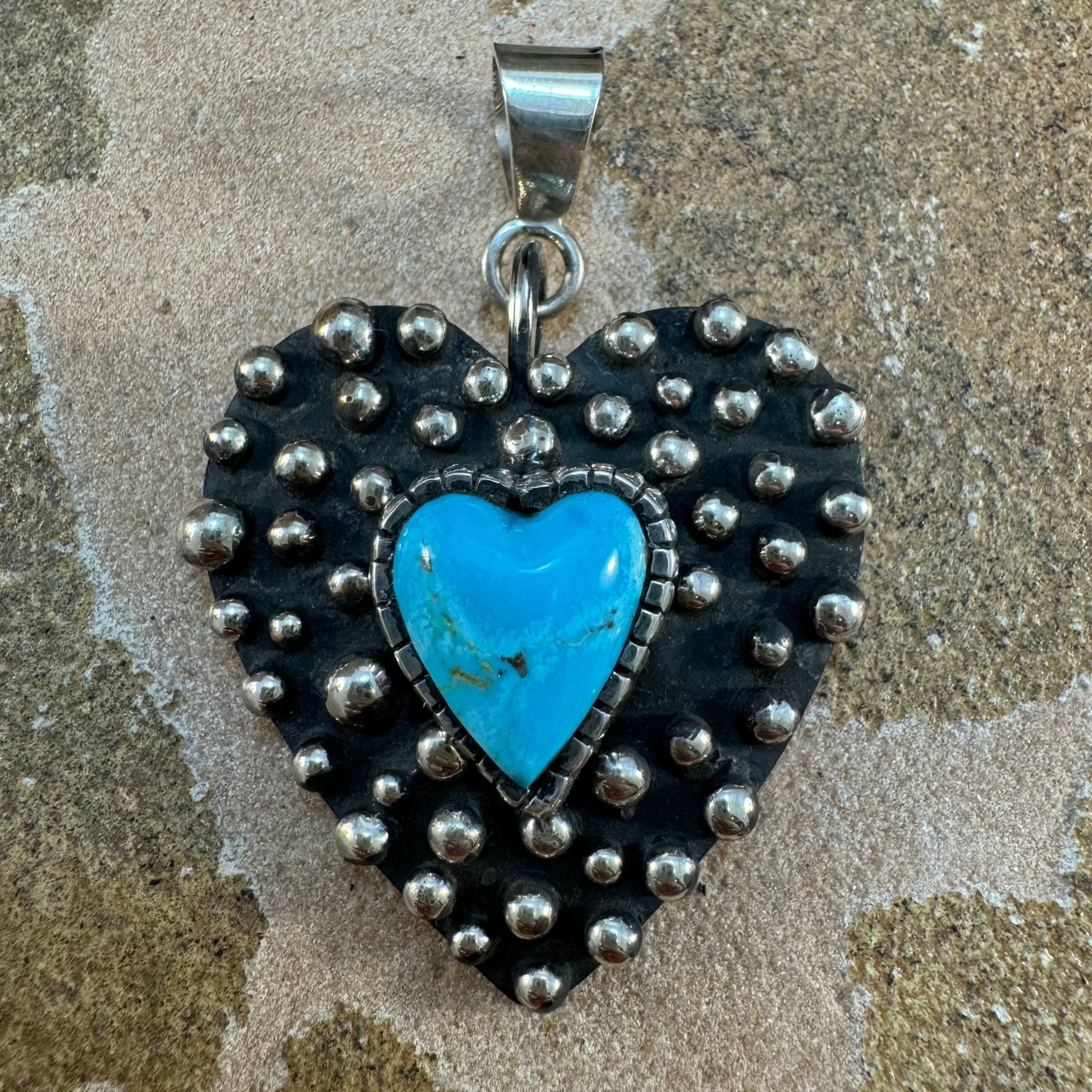 Patagonia Turquoise Sterling Silver Heart Pendant by Billy Jaramillo