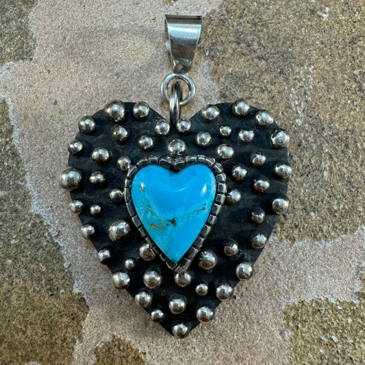 Patagonia Turquoise Sterling Silver Heart Pendant by Billy Jaramillo