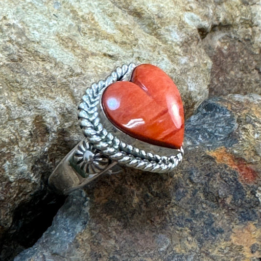 Spiny Oyster Sterling Silver Ring by Artie Yellowhorse Heart