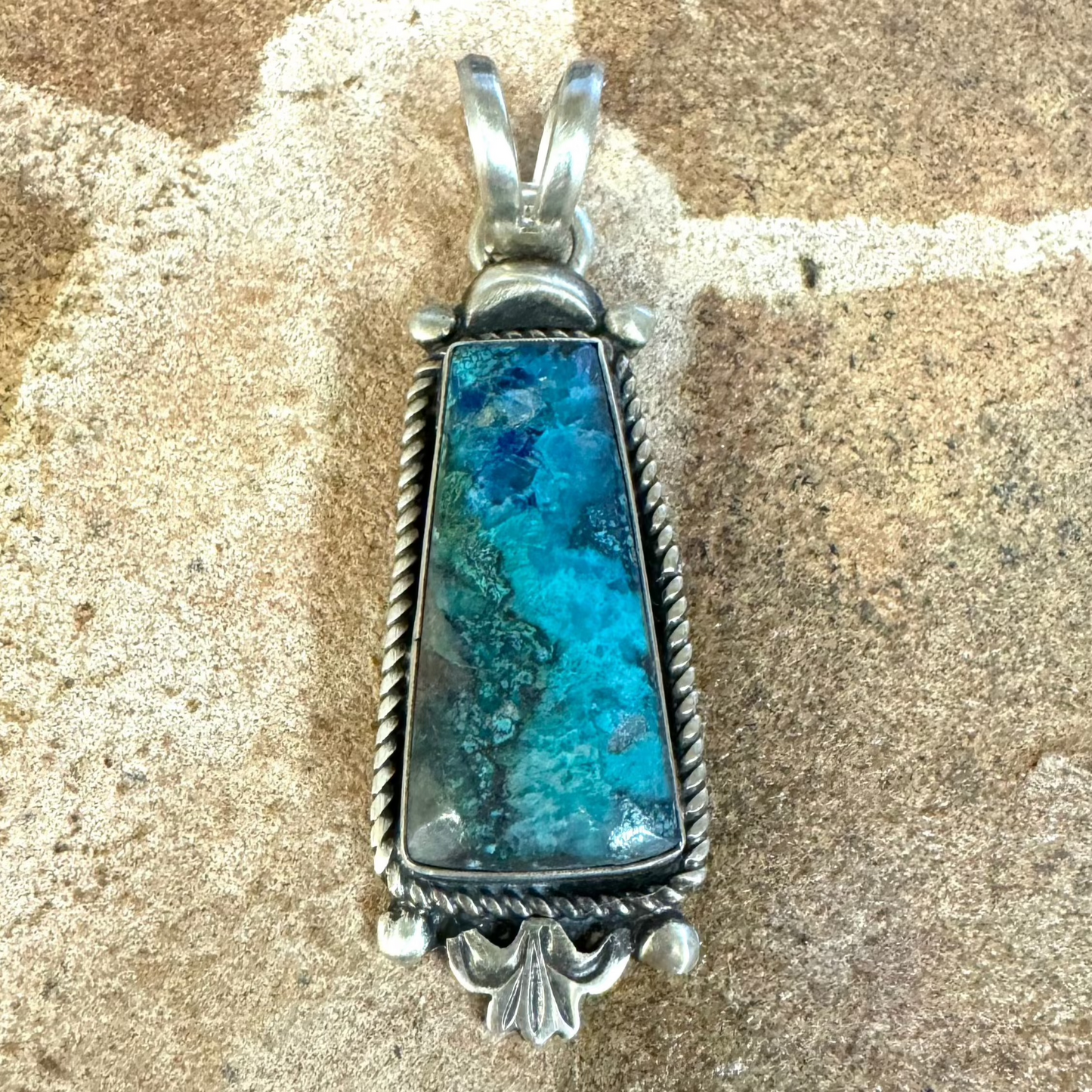 Cripple Creek Turquoise Sterling Silver Pendant by Mary Tso