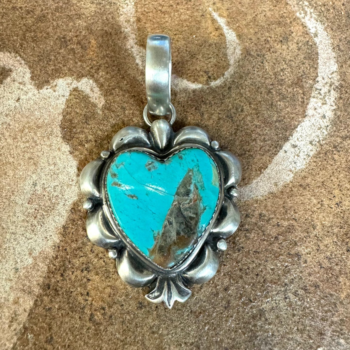 Tyrone Turquoise Sterling Silver Pendant Heart by Mary Tso