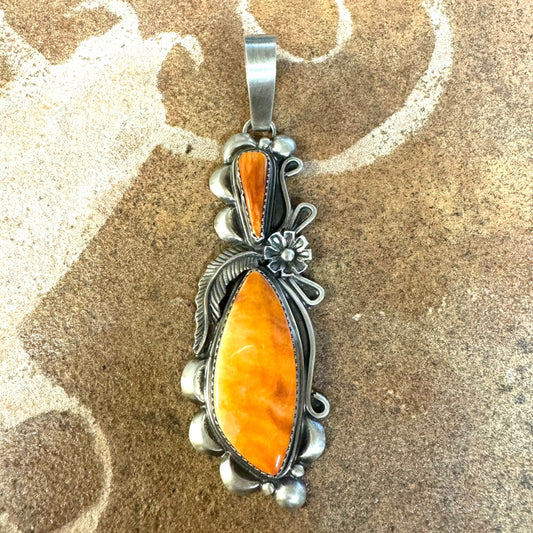 Orange Spiny Oyster Sterling Silver Pendant by Mary Tso