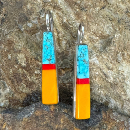 Rosarita & Turquoise Inlaid Sterling Silver Earrings by Duane Maktima