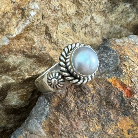 Grey Pearl & Sterling Silver Ring by Artie Yellowhorse Size 6