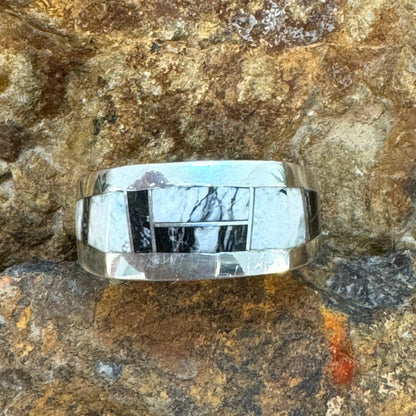 David Rosales White Buffalo Inlaid Sterling Silver Ring