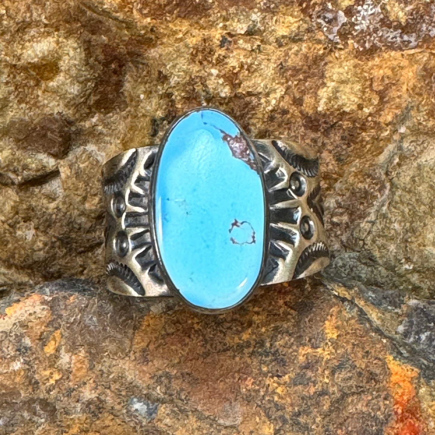 Golden Hill Turquoise Sterling Silver Ring by Bernyse Chavez - Size 8