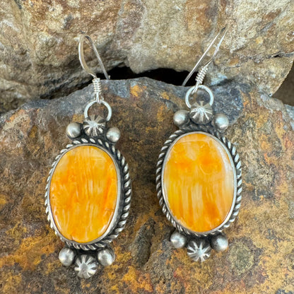 Orange Spiny Oyster Sterling Silver Earrings by Mary Tso