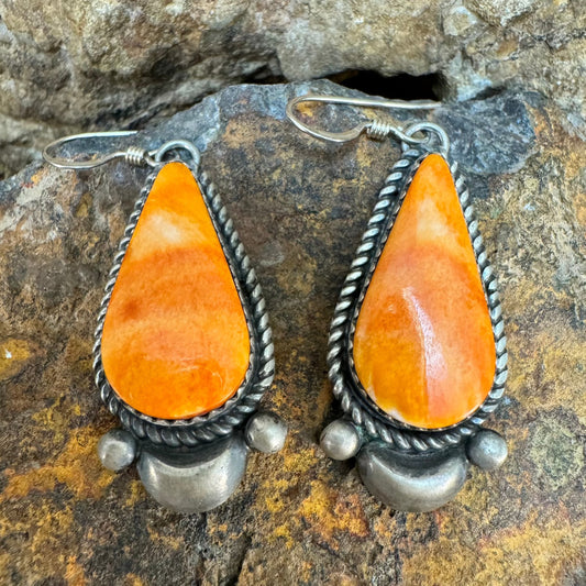 Orange Spiny Oyster Sterling Silver Earrings by Mary Tso