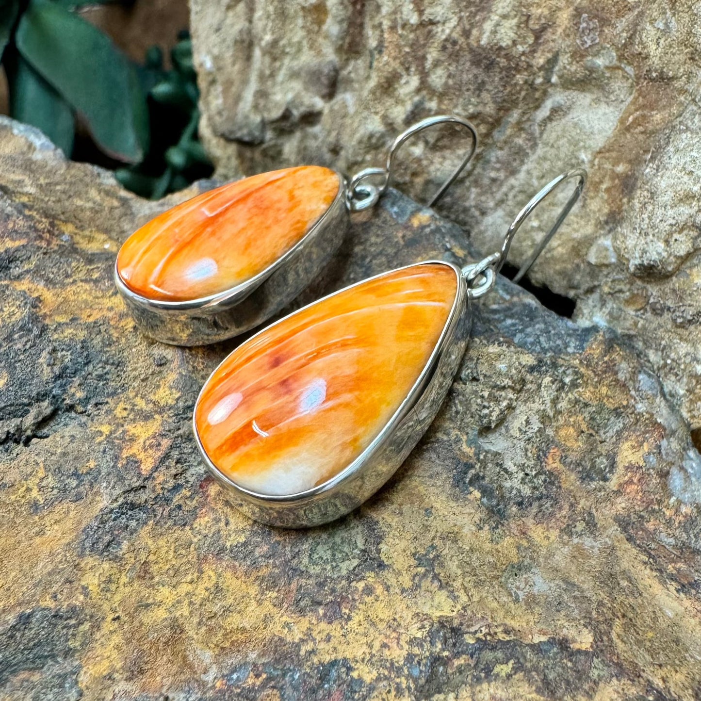 Orange Spiny Oyster Sterling Silver Earrings 