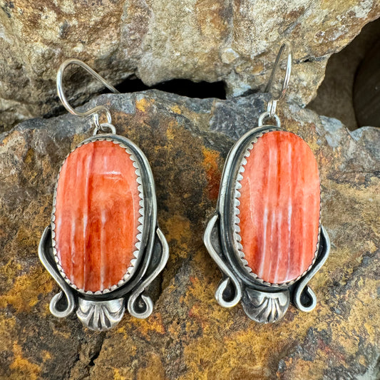 Orange Spiny Oyster Sterling Silver Earrings by Mary Tso