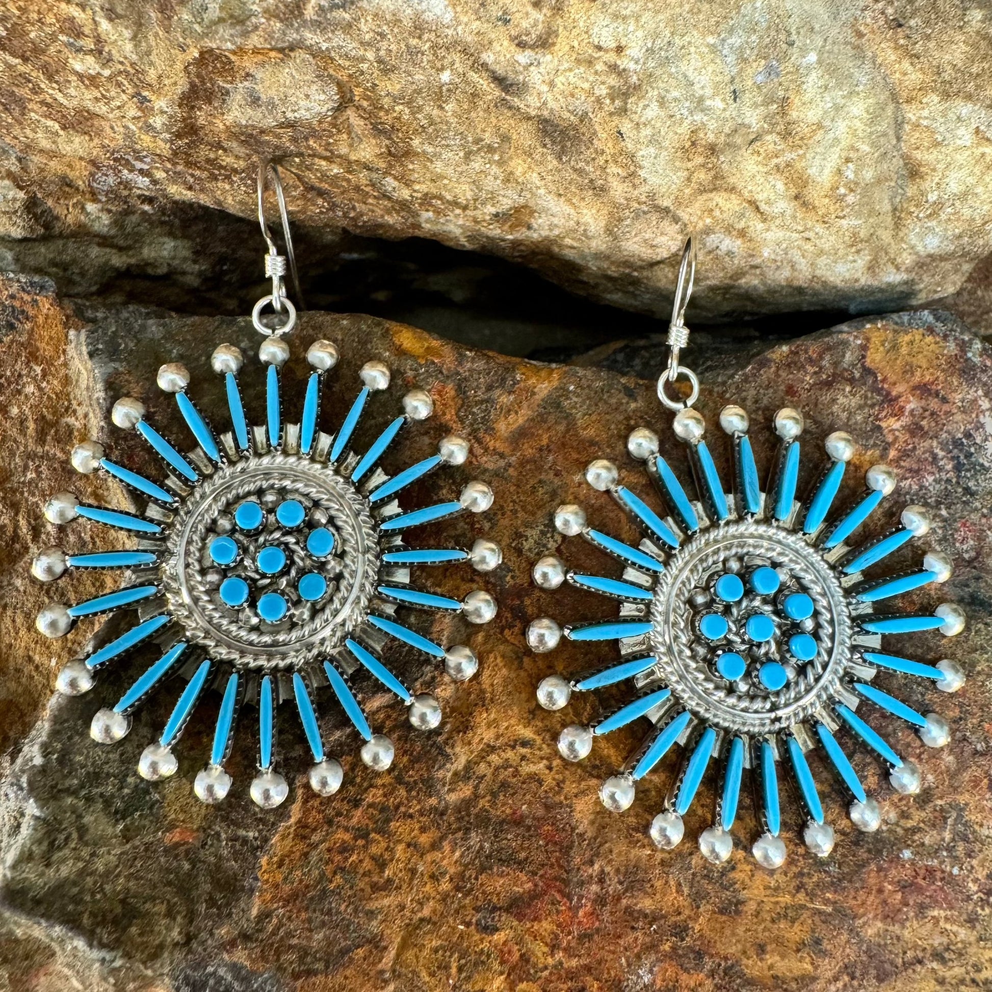 Needle Point Sleeping Beauty Turquoise Dangle Earrings by Iva Buoqua