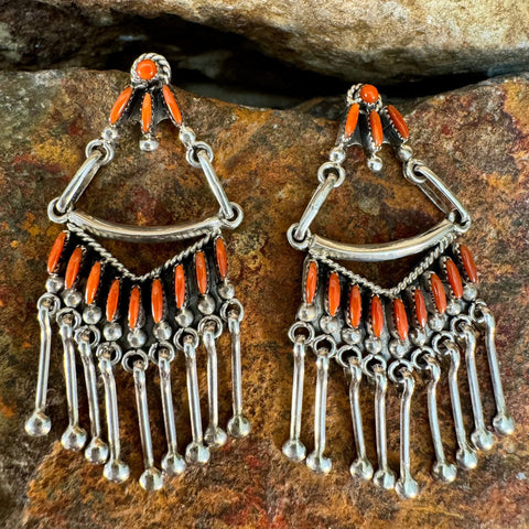 Needle Point Mediterranean Red Coral Post Earrings by Stewart Nakatewa