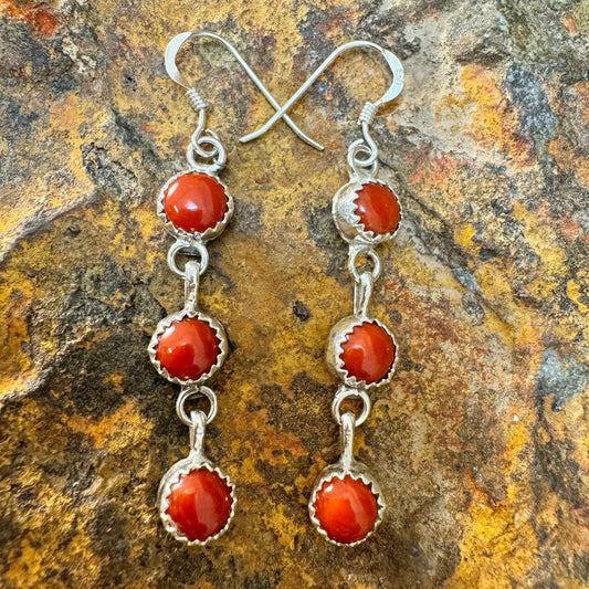 Red Coral Sterling Silver Dangle Earrings by Anna Spencer