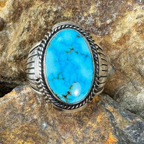 Watermark Kingman Turquoise Sterling Silver Ring by Wil Denetdale -- Size 11 3/4