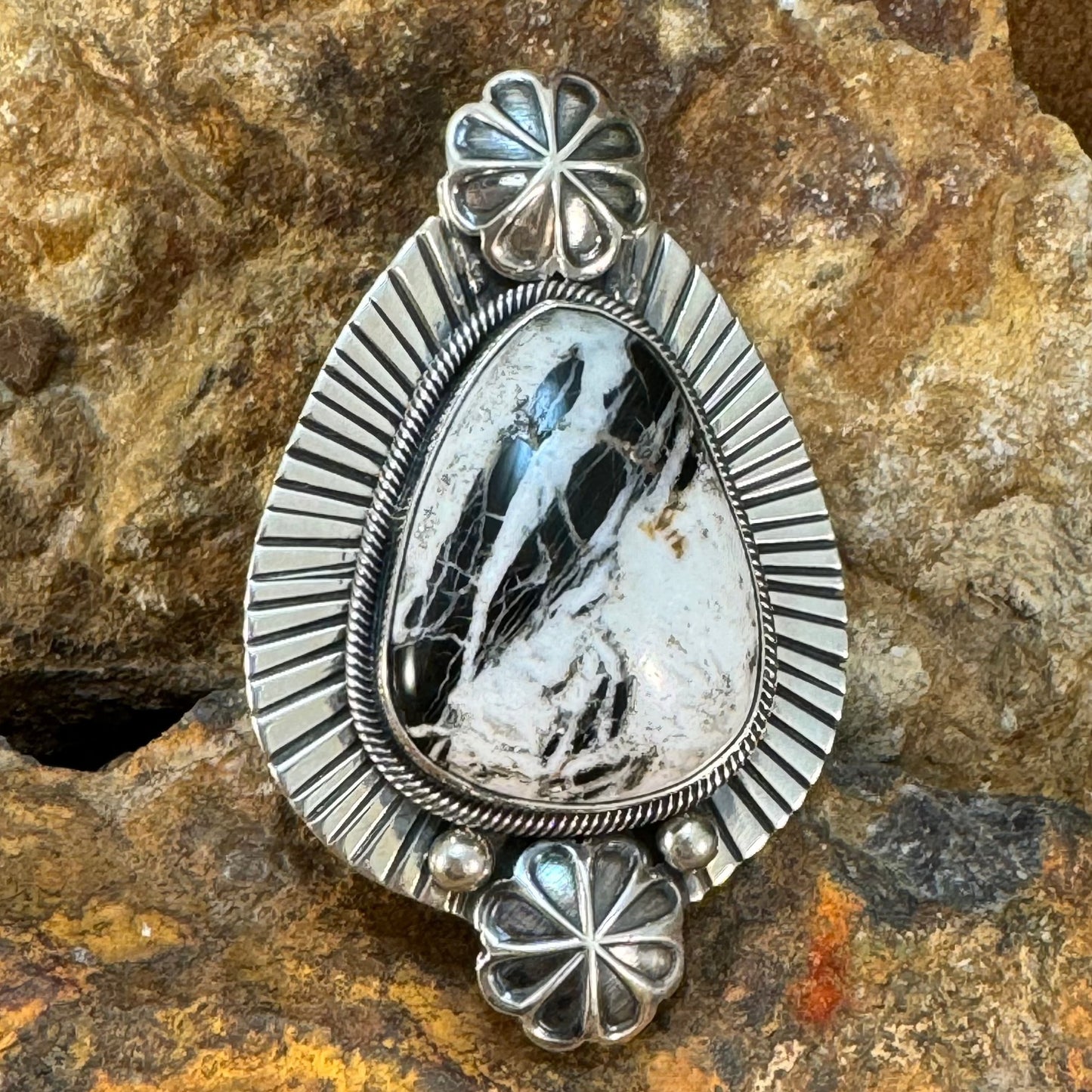 White Buffalo Sterling Silver Ring  Size 10