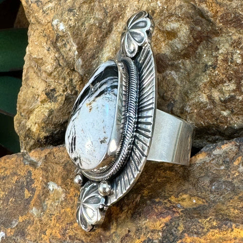 White Buffalo Sterling Silver Ring  Size 10