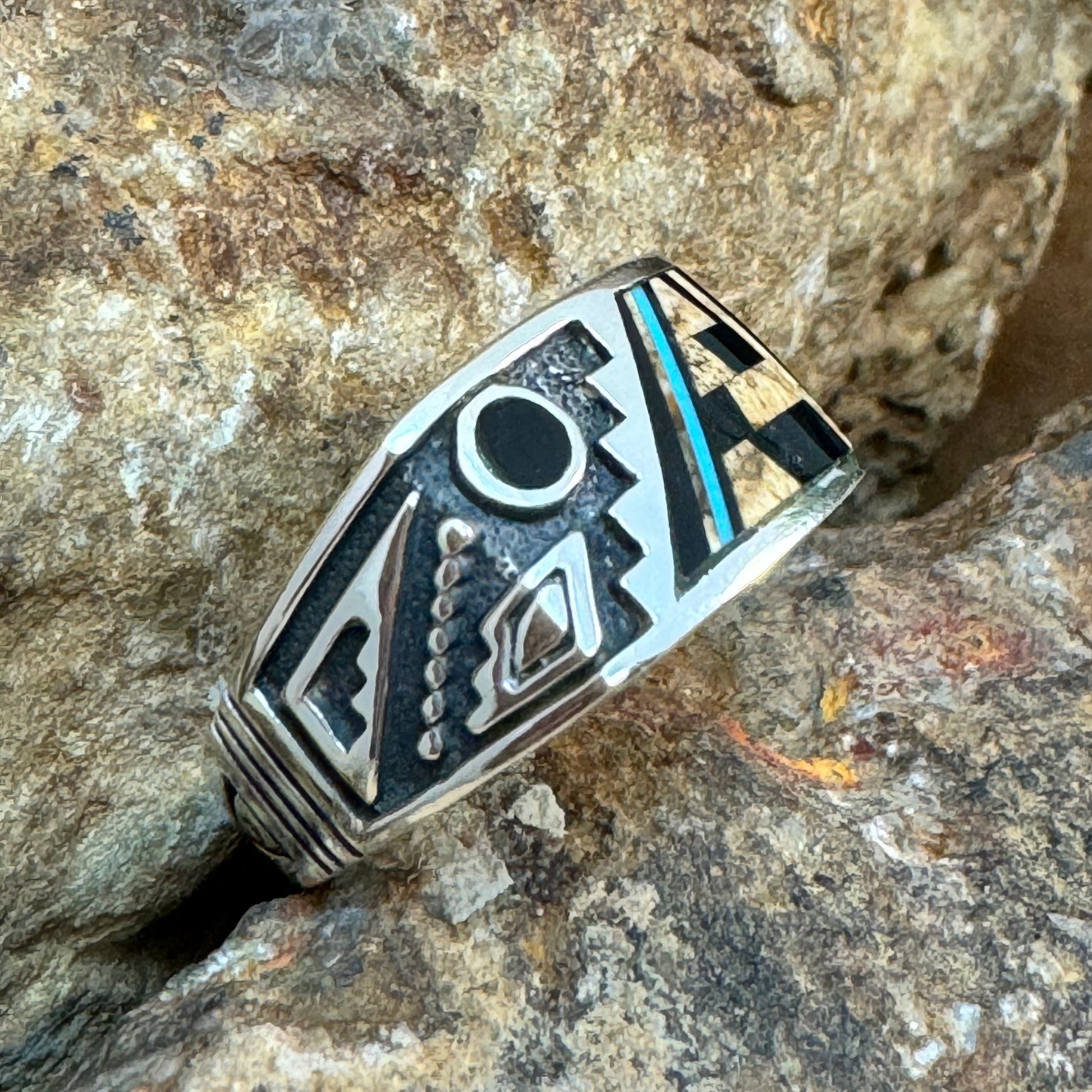 David Rosales Turquoise Creek Fancy Inlaid Sterling Silver Ring