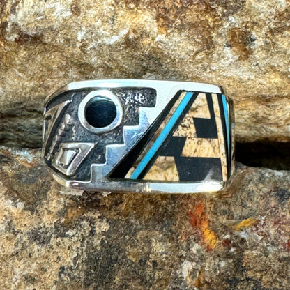 David Rosales Turquoise Creek Fancy Inlaid Sterling Silver Ring