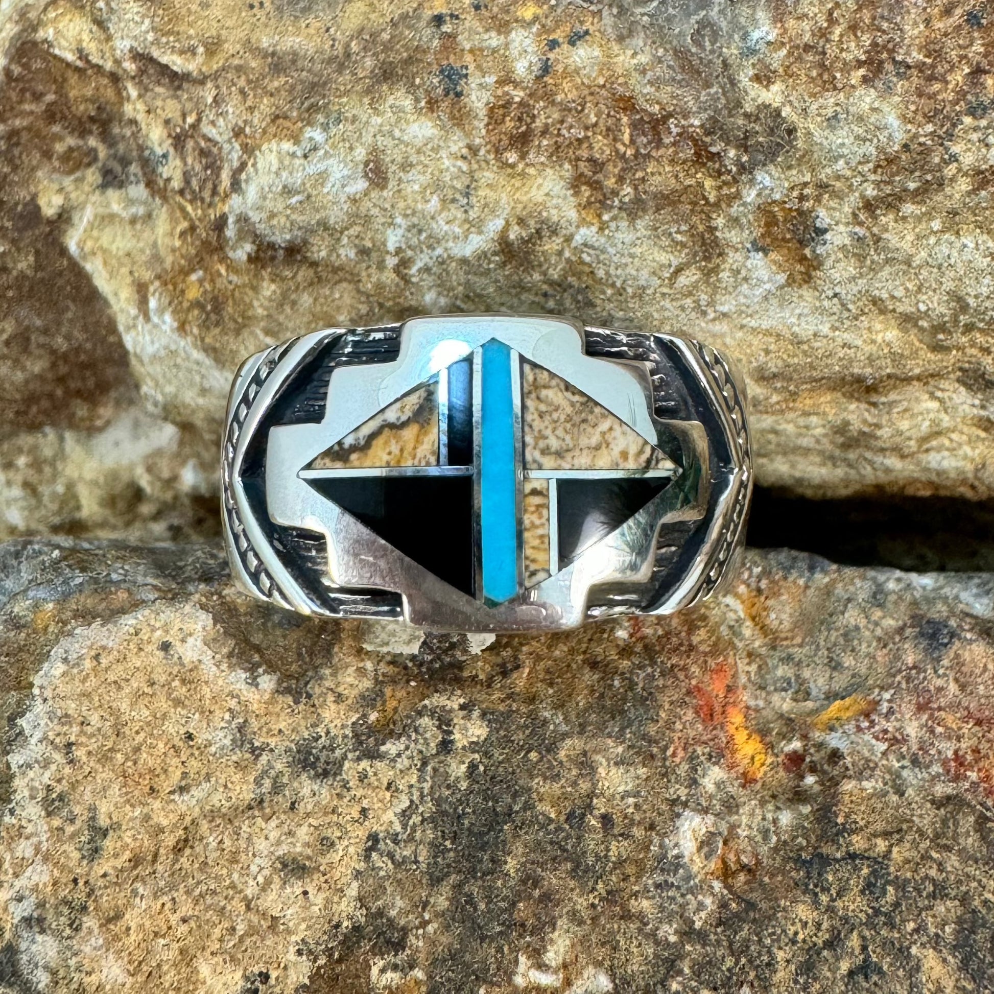 David Rosales Turquoise Creek Inlaid Sterling Silver Ring