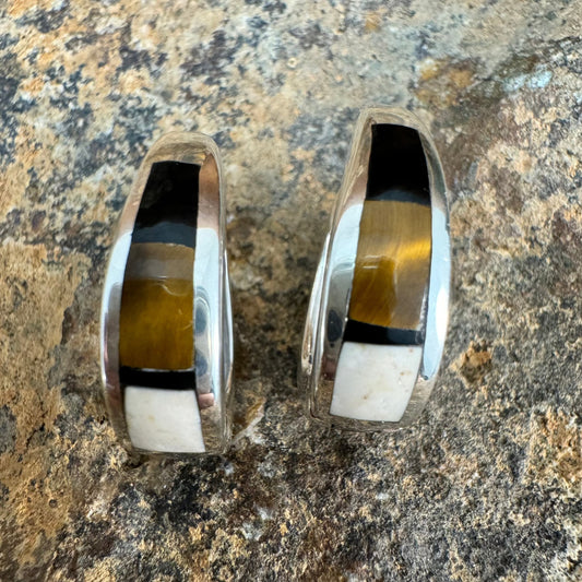 David Rosales Kayenta Inlaid Sterling Silver Earrings Huggie