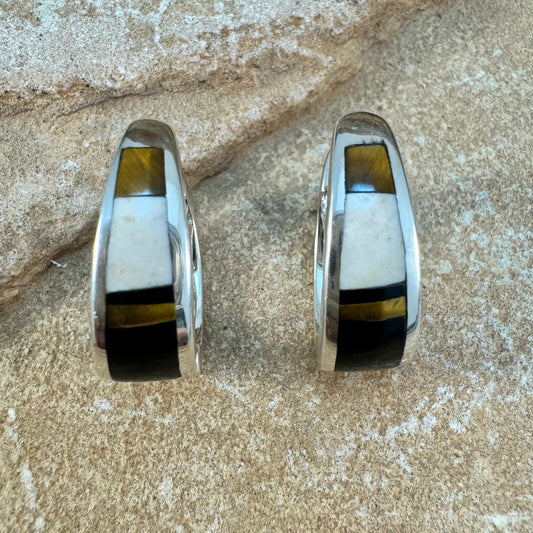 David Rosales Kayenta Inlaid Sterling Silver Earrings Huggie