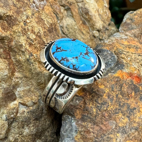 Golden Hill Turquoise Sterling Silver Ring by Wil Denetdale Size 6.5 Adj.