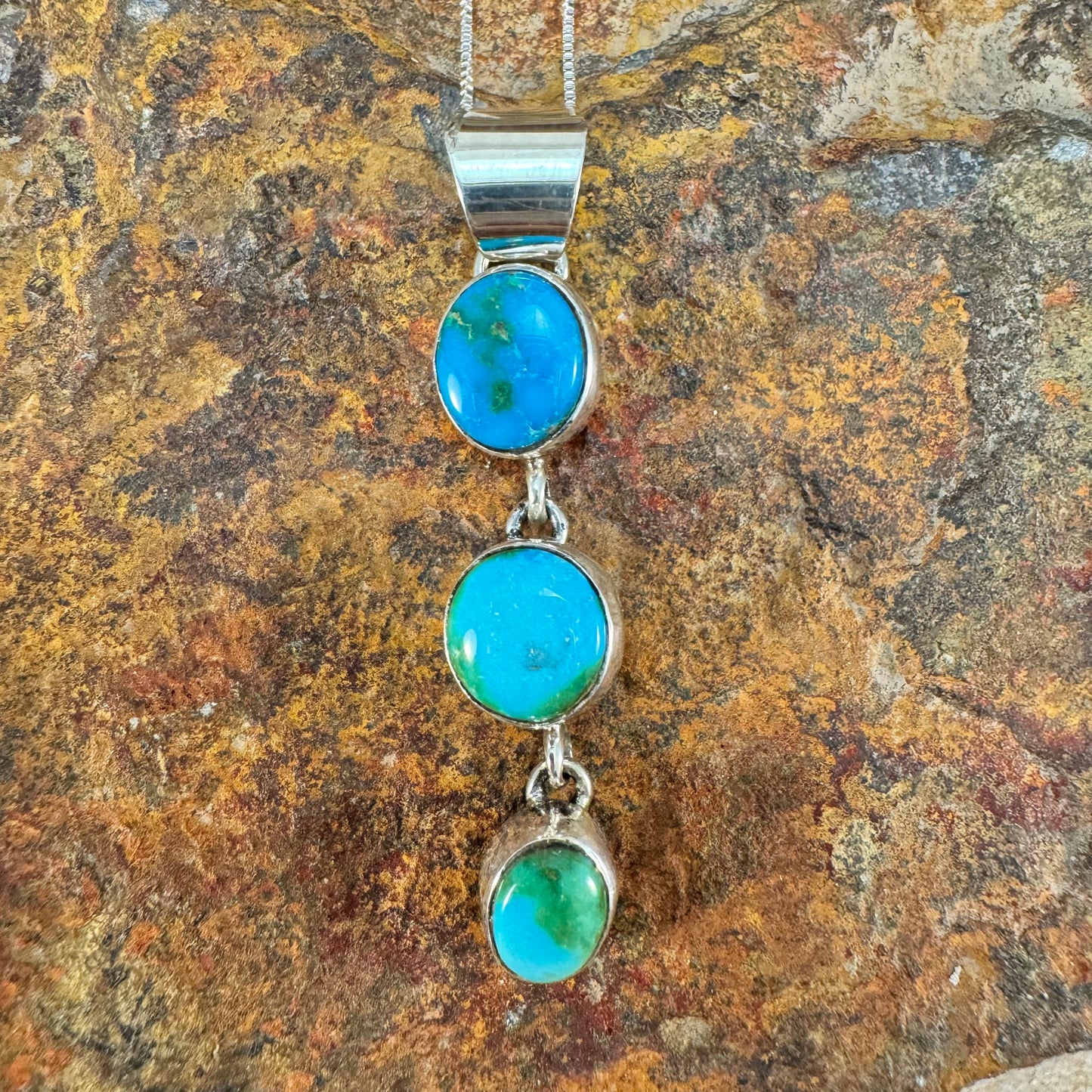 Sonoran Gold Turquoise Sterling Silver Pendant by Jacob Olascoaga