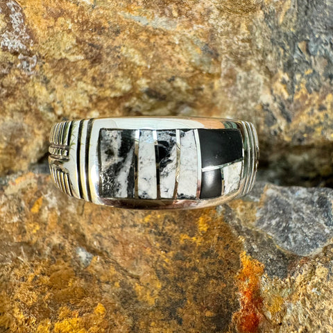 David Rosales White Buffalo Inlaid Sterling Silver Ring