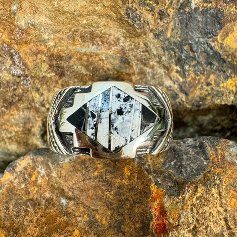 David Rosales White Buffalo Inlaid Sterling Silver Ring