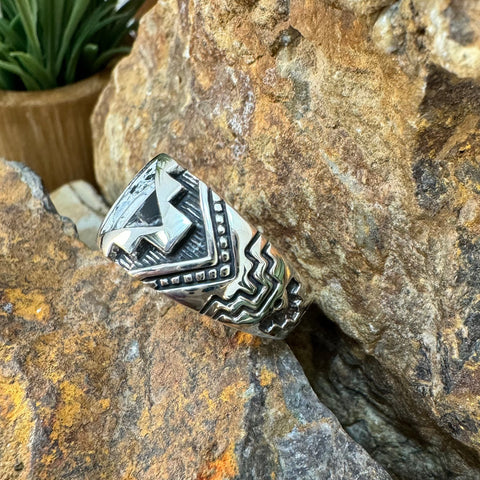 David Rosales White Buffalo Inlaid Sterling Silver Ring