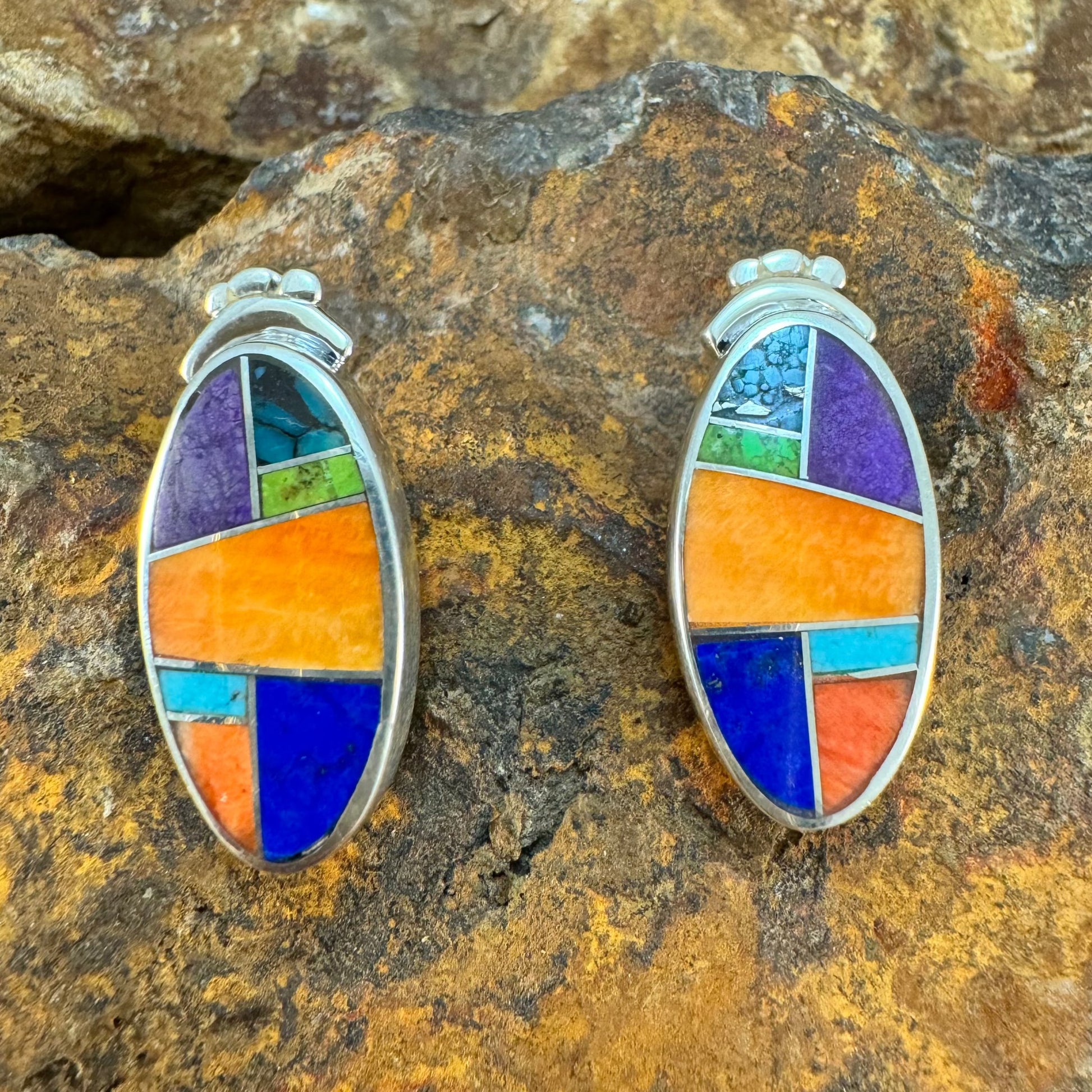 David Rosales Indian Summer Inlaid Sterling Silver Earrings Clip