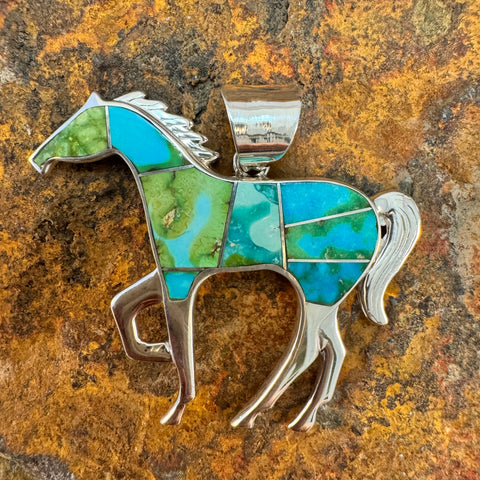 David Rosales Sonoran Gold Inlaid Sterling Silver Pendant Horse