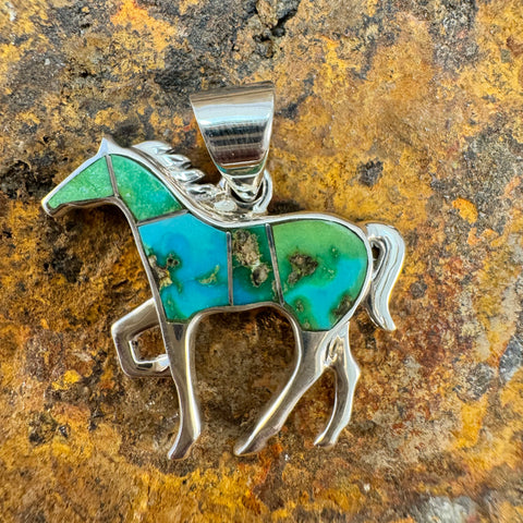 David Rosales Sonoran Gold Inlaid Sterling Silver Pendant Horse