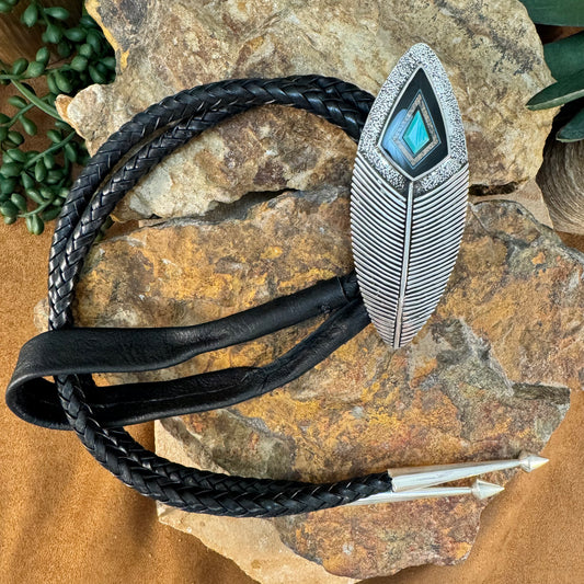 David Rosales Turquoise Creek Inlaid Turquoise Sterling Silver Bolo Tie