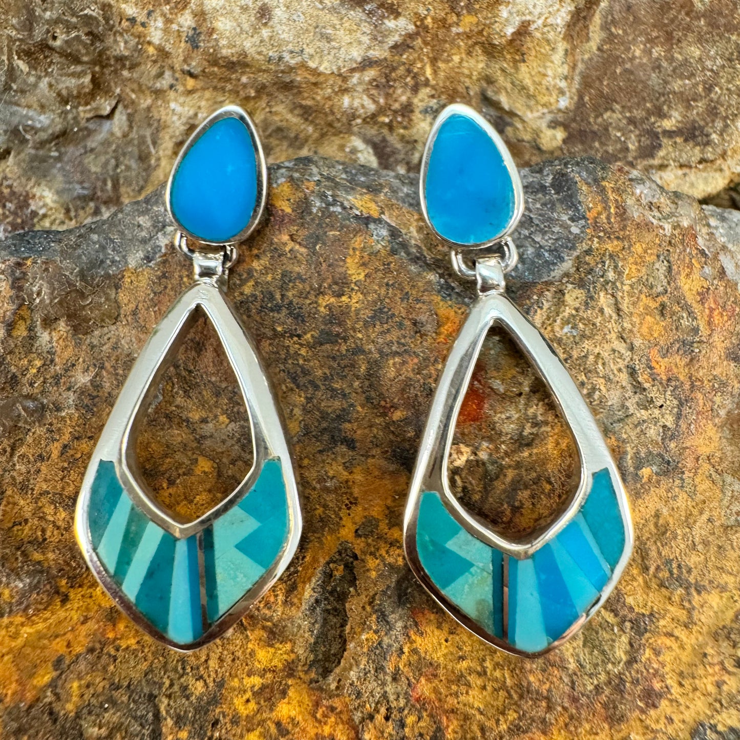 David Rosales Arizona Blue Two Tone Inlaid Sterling Silver Earrings