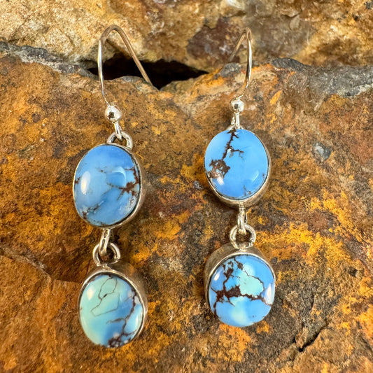 Golden Hill Turquoise Two Stone Sterling Silver Earrings by Jacob Olascoaga