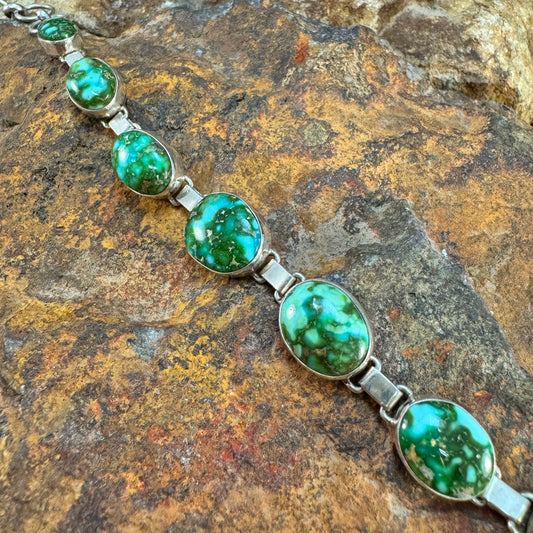 Sonoran Gold Turquoise Sterling Silver Link Bracelet by Jacob Olascoaga