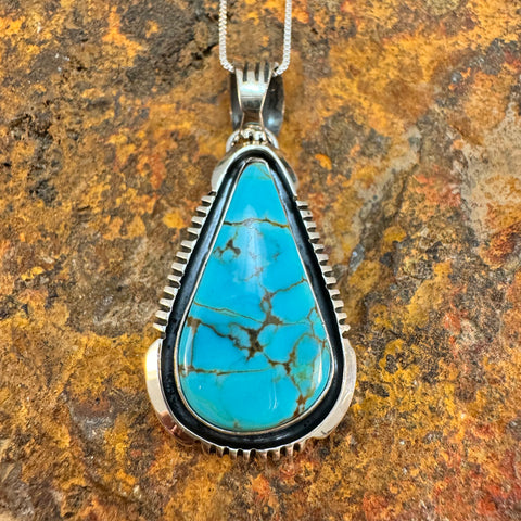 Old Number 8 Turquoise Sterling Silver Pendant by Wil Denetdale