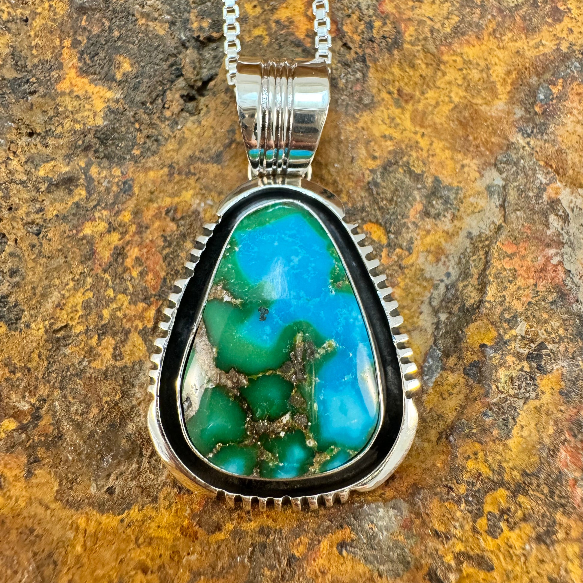 Sonoran Gold Turquoise Sterling Silver Pendant by Wil Denetdale