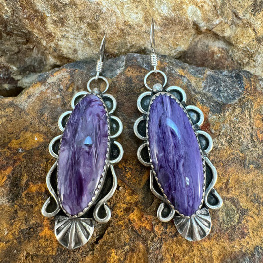 Purple Charoite Sterling Silver Earrings by Mary Tso