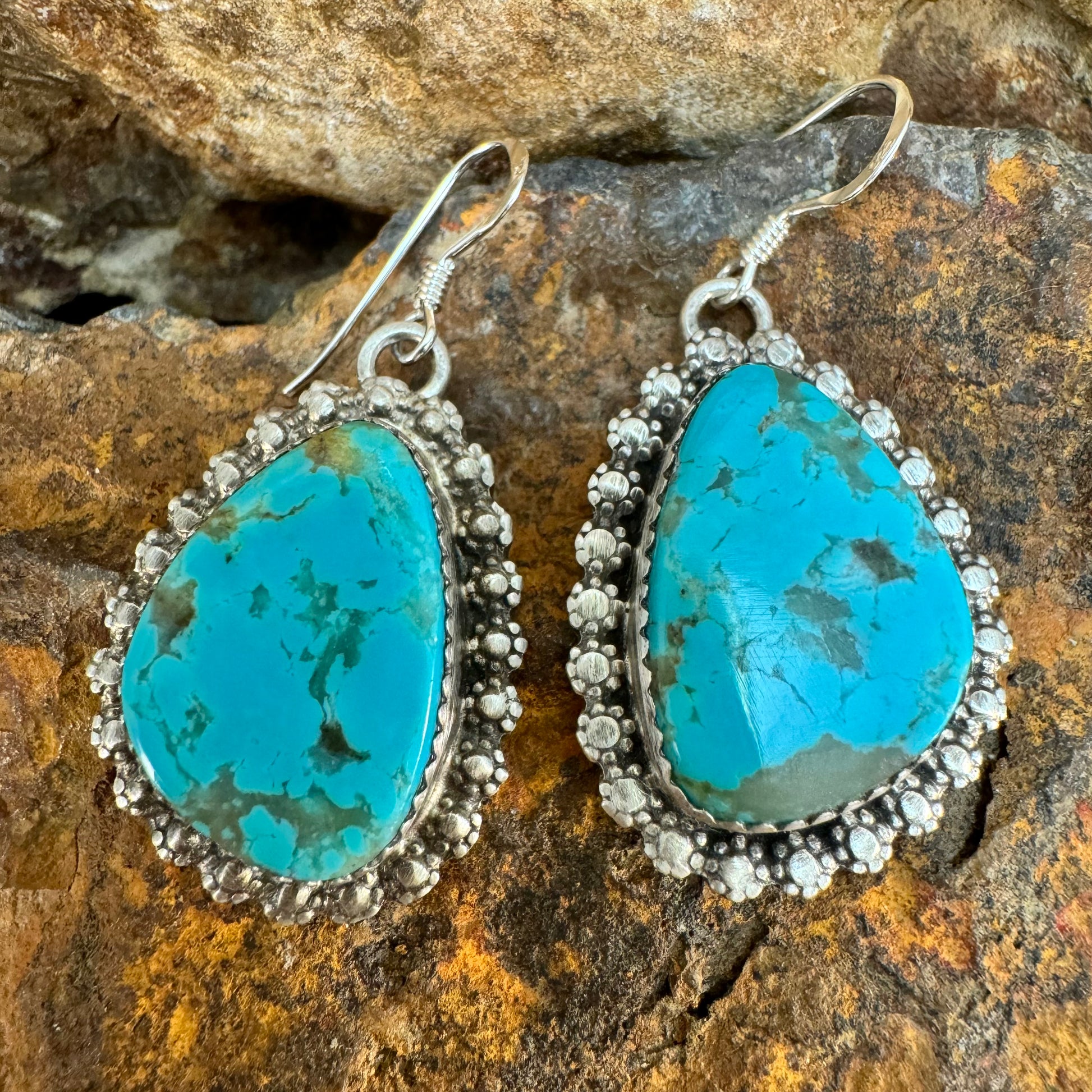 Ithaca Peak Kingman Turquoise Sterling Silver Earrings by Mary Tso